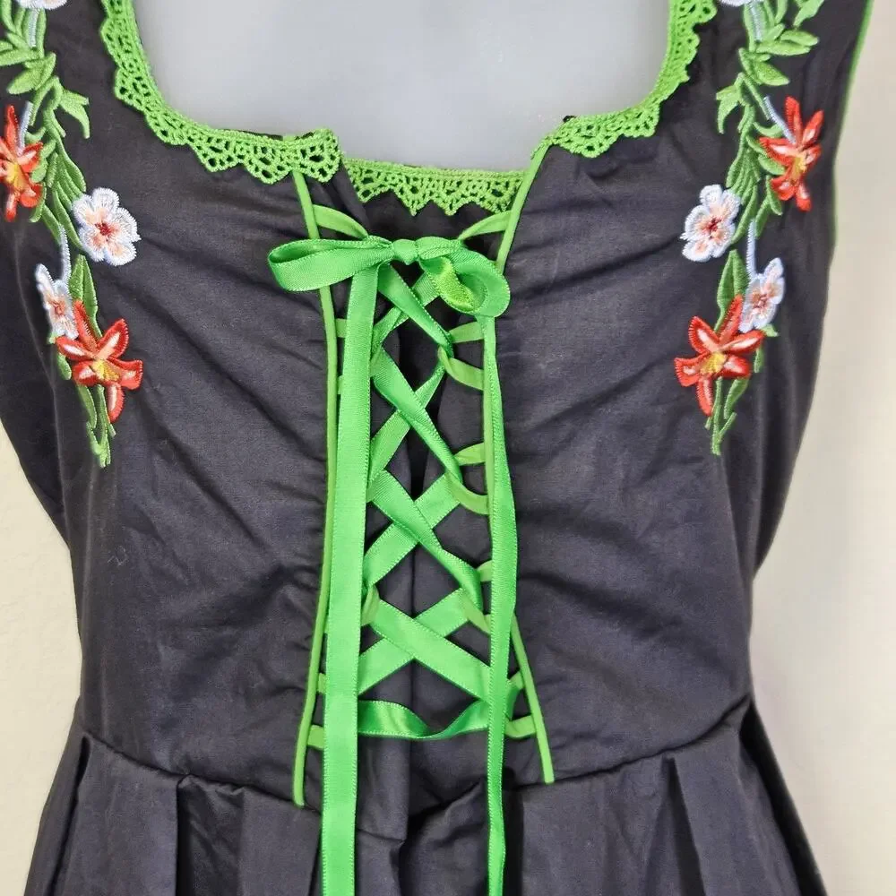 Scarlet Darkness Dirndl Dress XL Costume Bavarian Oktoberfest German Black Green - Picture 5 of 16